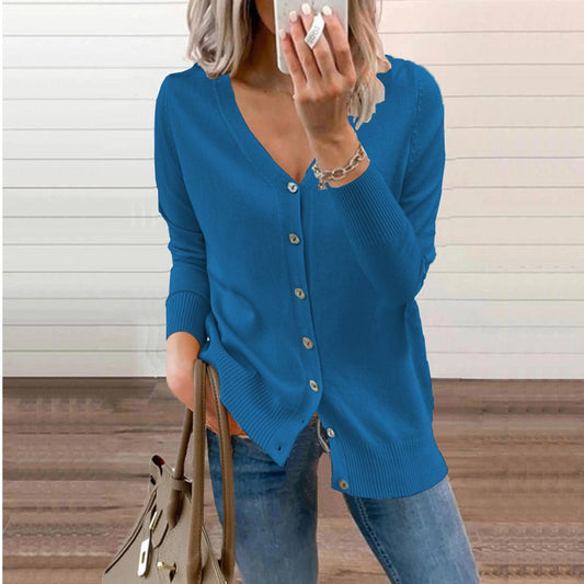 Women's V-Neck Knit Cardigan – Button Front & Long Sleeve
