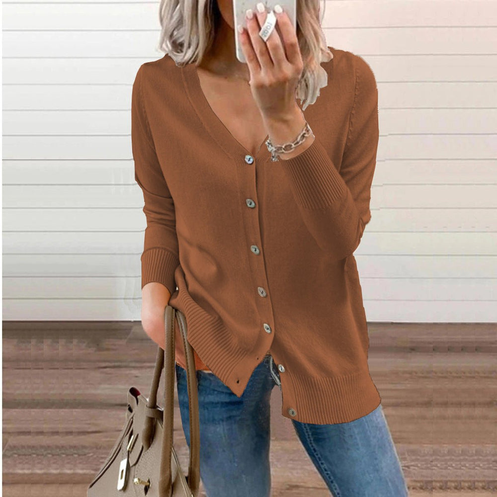 Olivia | Women's V-Neck Button-Front Long Sleeve Knit Cardigan