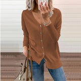 Olivia | Women's V-Neck Button-Front Long Sleeve Knit Cardigan