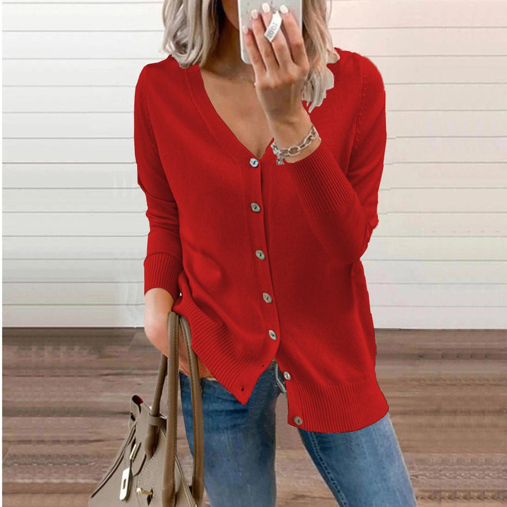 Olivia | Women's V-Neck Button-Front Long Sleeve Knit Cardigan
