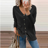 Olivia | Women's V-Neck Button-Front Long Sleeve Knit Cardigan