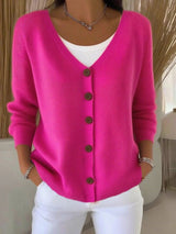 Camila | Women's V-Neck Button-Front Long Sleeve Knit Sweater