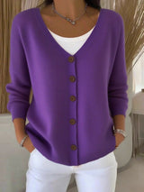 Camila | Women's V-Neck Button-Front Long Sleeve Knit Sweater