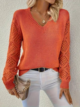 Amelia | Women's V-Neck Hollow-Sleeve Pullover Knit Sweater