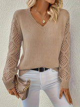 Amelia | Women's V-Neck Hollow-Sleeve Pullover Knit Sweater