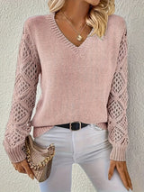 Amelia | Women's V-Neck Hollow-Sleeve Pullover Knit Sweater