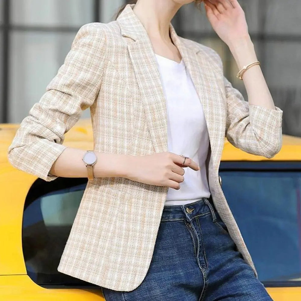 Emma | Women's Vest Plaid Single-Button Tailored Blazer Jacket