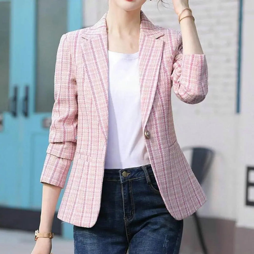Emma | Women's Vest Plaid Single-Button Tailored Blazer Jacket