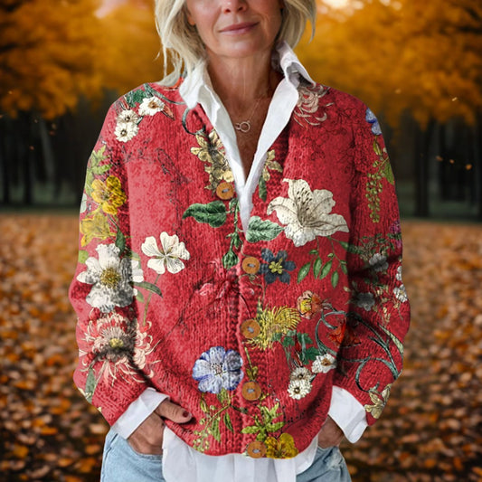 Camila | Women's Vintage Floral Button-Front Knit Cardigan
