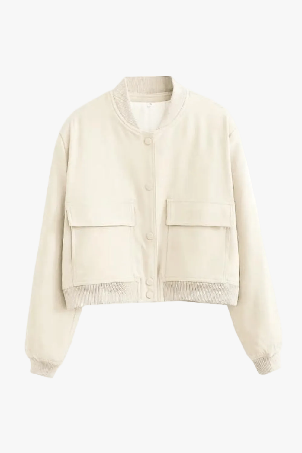 Stylish Women's Woven Bomber Jacket - Snap Front Closure & Ribbed Trim for a Trendy Look