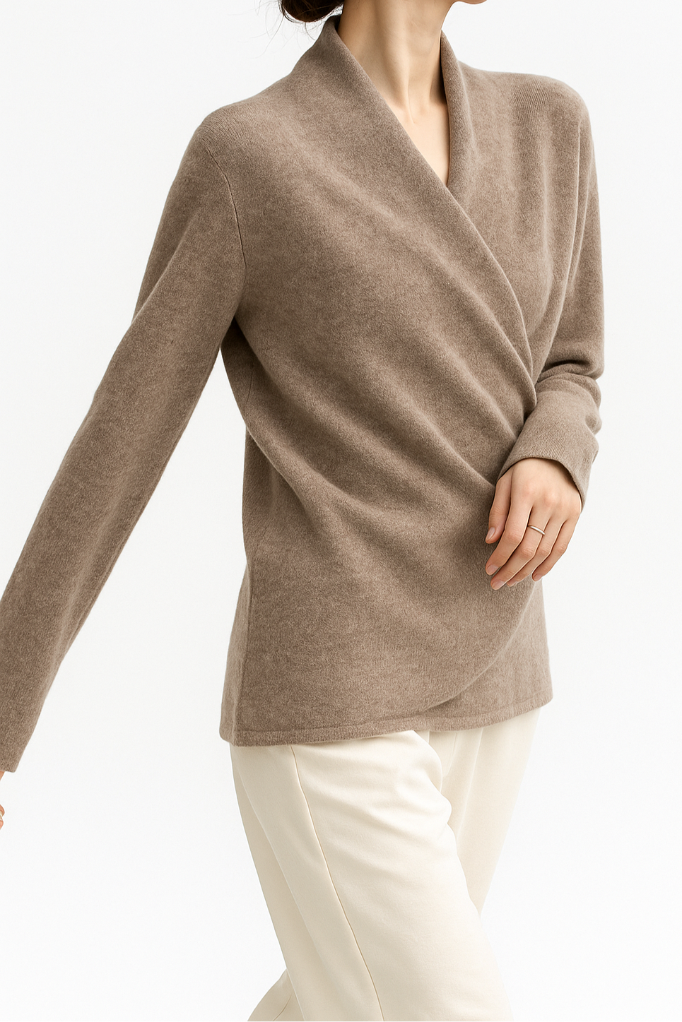 Women's V-Neck Knit Wrap Sweater with Ribbed Hem - Cozy & Stylish Knitwear