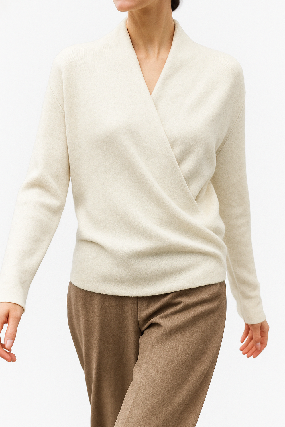Women's V-Neck Knit Wrap Sweater with Ribbed Hem - Cozy & Stylish Knitwear