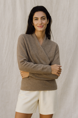 Women's V-Neck Knit Wrap Sweater with Ribbed Hem - Cozy & Stylish Knitwear