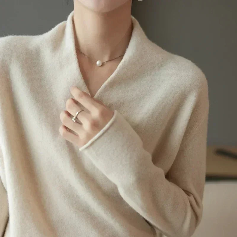 Women's V-Neck Knit Wrap Sweater with Ribbed Hem - Cozy & Stylish Knitwear