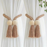 2-Pack Wooden Bead Tassel Curtain Tie Backs | Elegant Home Decor Accessories