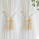 2-Pack Wooden Bead Tassel Curtain Tie Backs | Elegant Home Decor Accessories