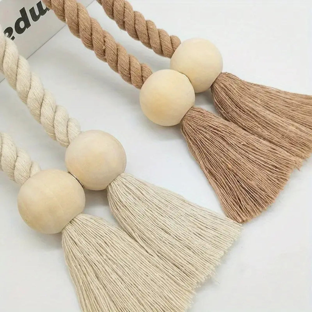 2-Pack Wooden Bead Tassel Curtain Tie Backs | Elegant Home Decor Accessories