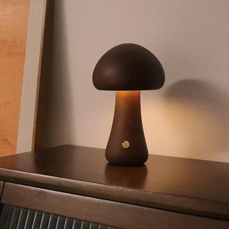 GlowShroom Wooden Mushroom LED Night Light - Eco-Friendly, Soft Glow for Kids' Rooms & Nursery Decor