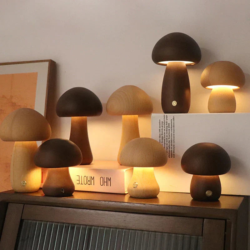 GlowShroom Wooden Mushroom LED Night Light - Eco-Friendly, Soft Glow for Kids' Rooms & Nursery Decor