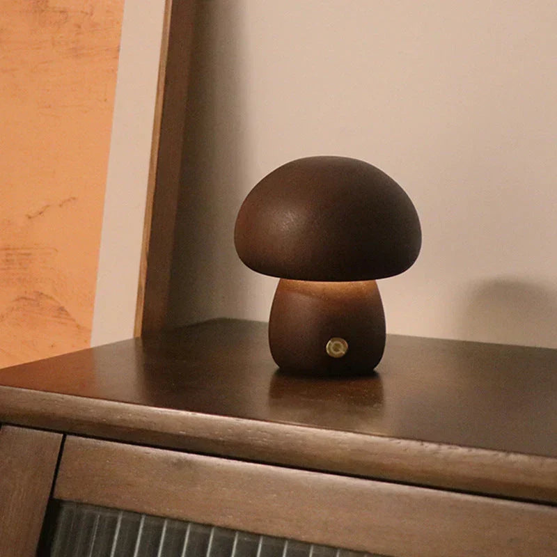 GlowShroom Wooden Mushroom LED Night Light - Eco-Friendly, Soft Glow for Kids' Rooms & Nursery Decor