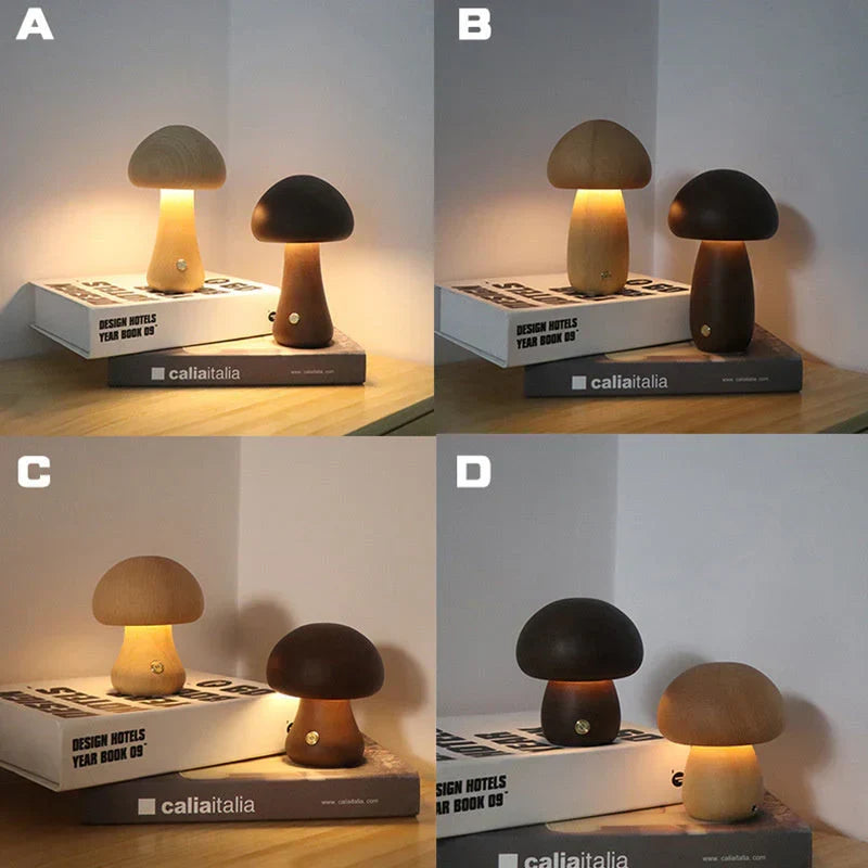 GlowShroom Wooden Mushroom LED Night Light - Eco-Friendly, Soft Glow for Kids' Rooms & Nursery Decor