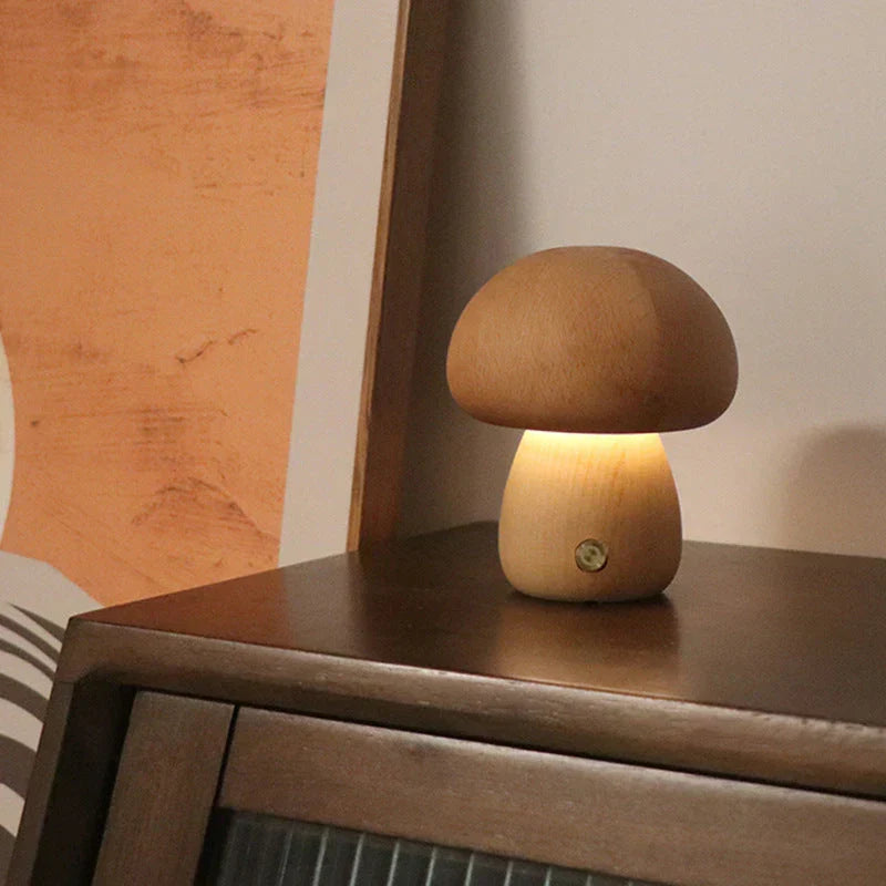 GlowShroom Wooden Mushroom LED Night Light - Eco-Friendly, Soft Glow for Kids' Rooms & Nursery Decor