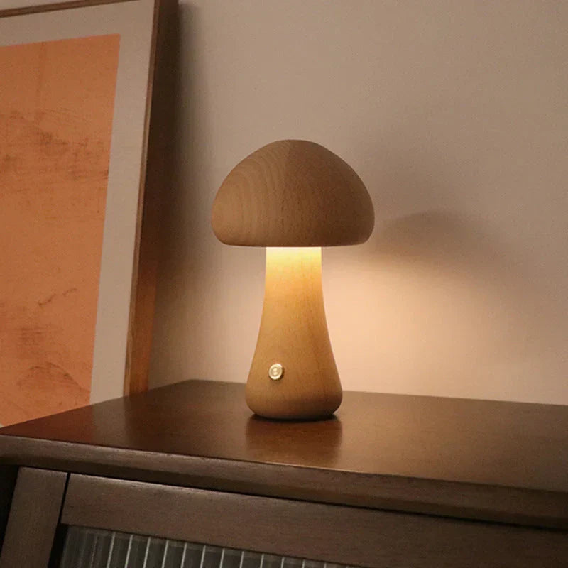 GlowShroom Wooden Mushroom LED Night Light - Eco-Friendly, Soft Glow for Kids' Rooms & Nursery Decor