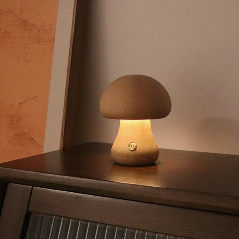 GlowShroom Wooden Mushroom LED Night Light - Eco-Friendly, Soft Glow for Kids' Rooms & Nursery Decor