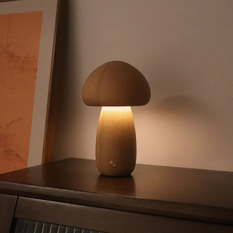 GlowShroom Wooden Mushroom LED Night Light - Eco-Friendly, Soft Glow for Kids' Rooms & Nursery Decor