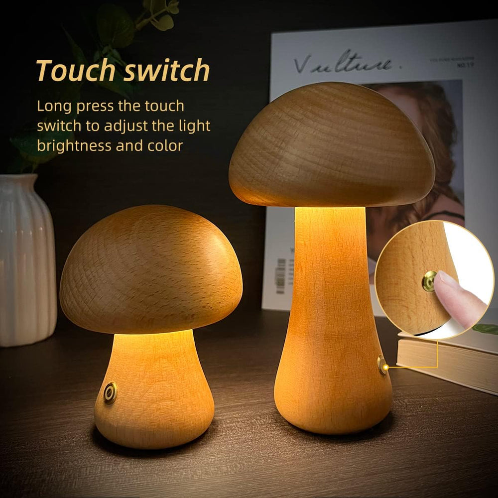 GlowShroom Wooden Mushroom LED Night Light - Eco-Friendly, Soft Glow for Kids' Rooms & Nursery Decor