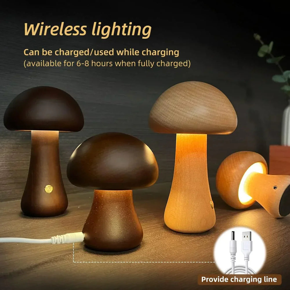 GlowShroom Wooden Mushroom LED Night Light - Eco-Friendly, Soft Glow for Kids' Rooms & Nursery Decor