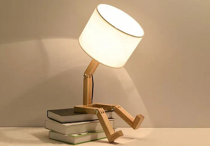 RutanFlex Wooden Table Lamp with Integrated Book Holder - Stylish & Functional Lighting for Home & Office