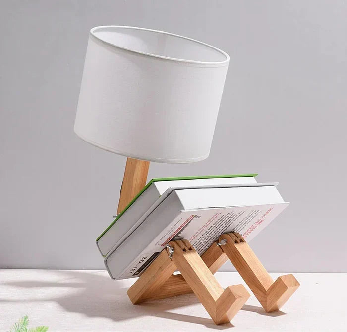 RutanFlex Wooden Table Lamp with Integrated Book Holder - Stylish & Functional Lighting for Home & Office