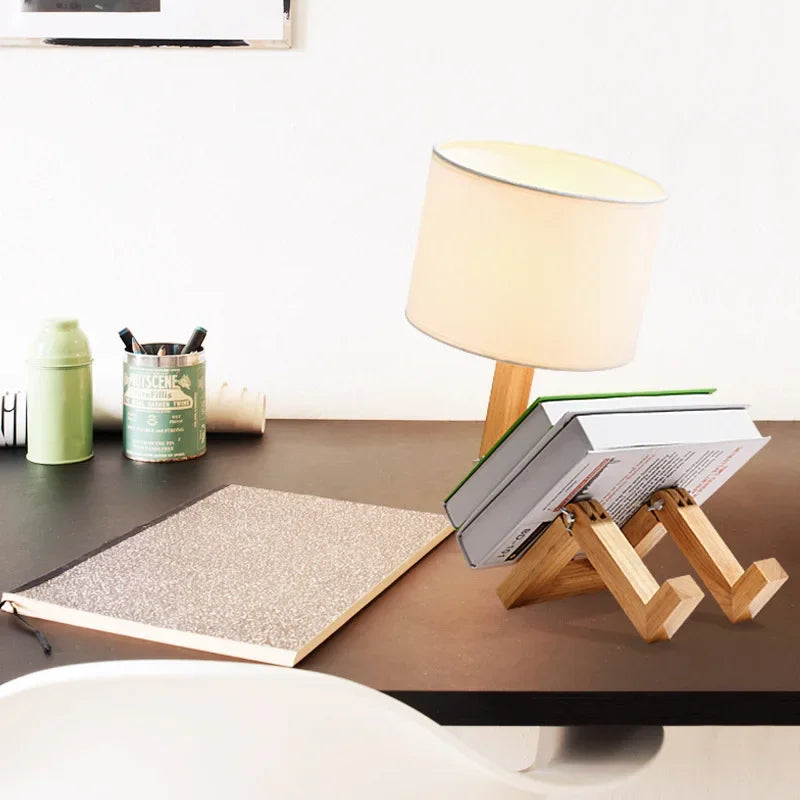 RutanFlex Wooden Table Lamp with Integrated Book Holder - Stylish & Functional Lighting for Home & Office