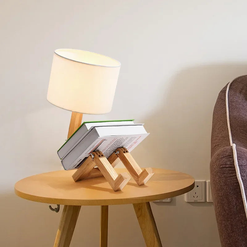 RutanFlex Wooden Table Lamp with Integrated Book Holder - Stylish & Functional Lighting for Home & Office
