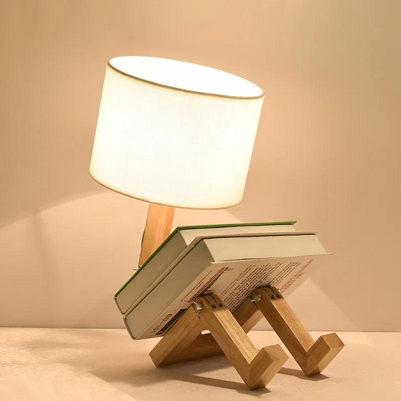 RutanFlex Wooden Table Lamp with Integrated Book Holder - Stylish & Functional Lighting for Home & Office