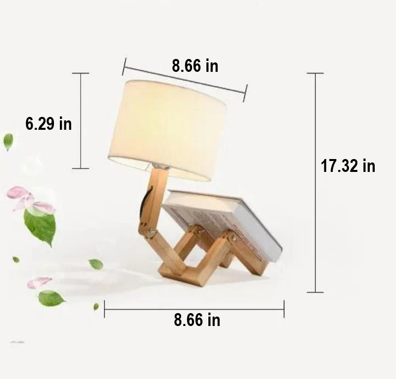 RutanFlex Wooden Table Lamp with Integrated Book Holder - Stylish & Functional Lighting for Home & Office
