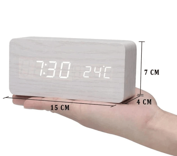 LED Wooden Desk Clock – Voice Activated, Time & Temperature Display
