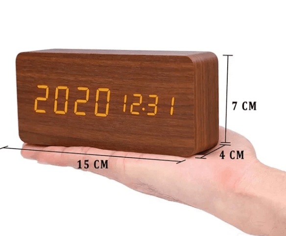 LED Wooden Desk Clock – Voice Activated, Time & Temperature Display