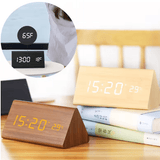 LED Wooden Desk Clock – Voice Activated, Time & Temperature Display