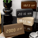 LED Wooden Desk Clock – Voice Activated, Time & Temperature Display