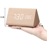 LED Wooden Desk Clock – Voice Activated, Time & Temperature Display