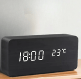 LED Wooden Desk Clock – Voice Activated, Time & Temperature Display