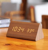 LED Wooden Desk Clock – Voice Activated, Time & Temperature Display