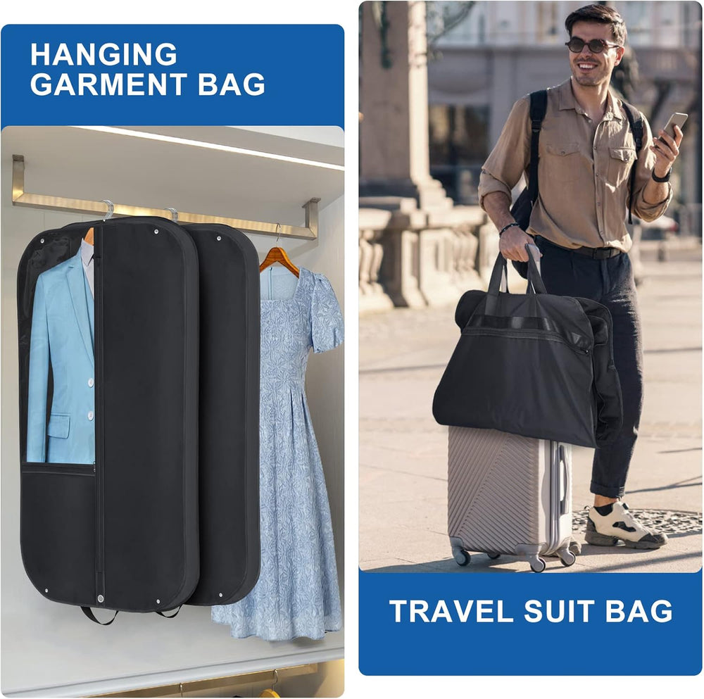 Waterproof Oxford Suit Garment Bag – 2-Pack with Gusset & Pockets for Easy Storage & Travel