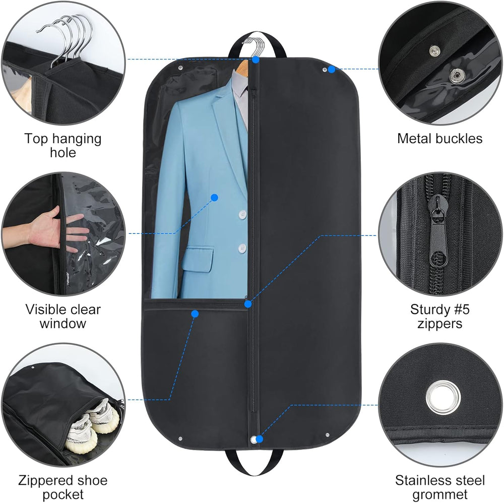 Waterproof Oxford Suit Garment Bag – 2-Pack with Gusset & Pockets for Easy Storage & Travel
