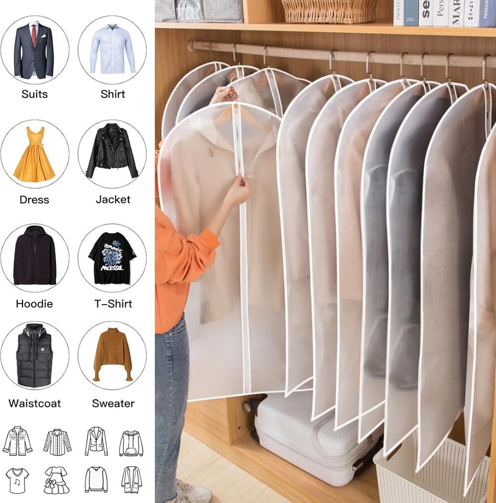 24-Pack PEVA Garment Cover Set – Durable Hanging Garment Bags in 3 Sizes for Clothing Protection and Storage