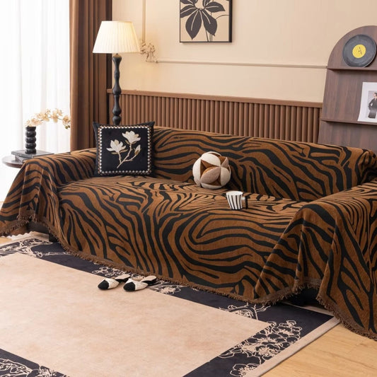 Zentara Chenille Zebra Print Geometric Sofa Cover