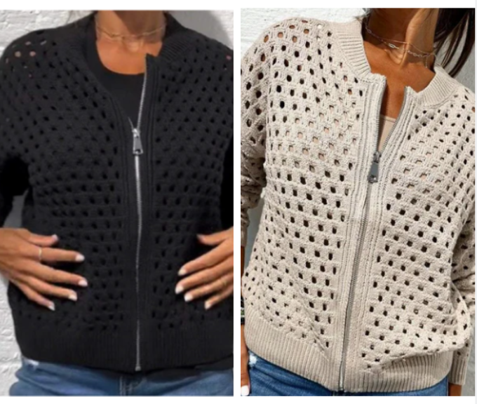 Zipper cardigan with airy structure – Fenja