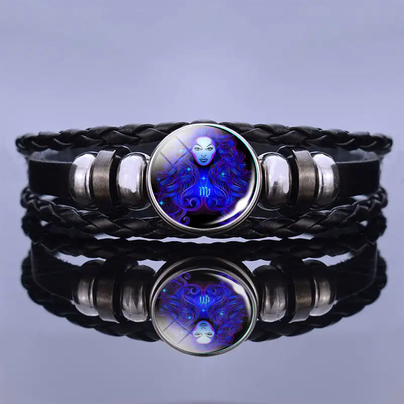 Astrology Charm Leather Bracelet - Adjustable Zodiac Sign Jewelry for Personalized Style